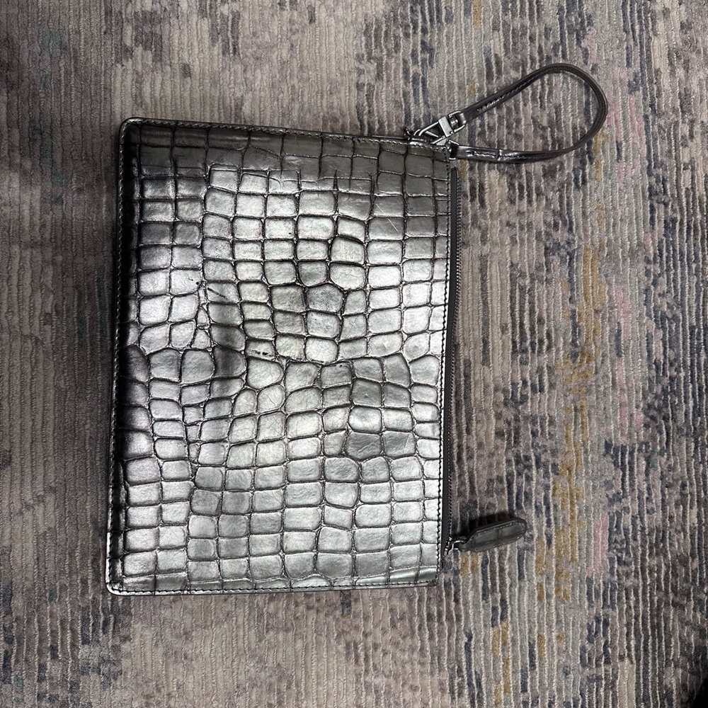 Alice + Olivia Elegant Silver Crocodile-Clutch
